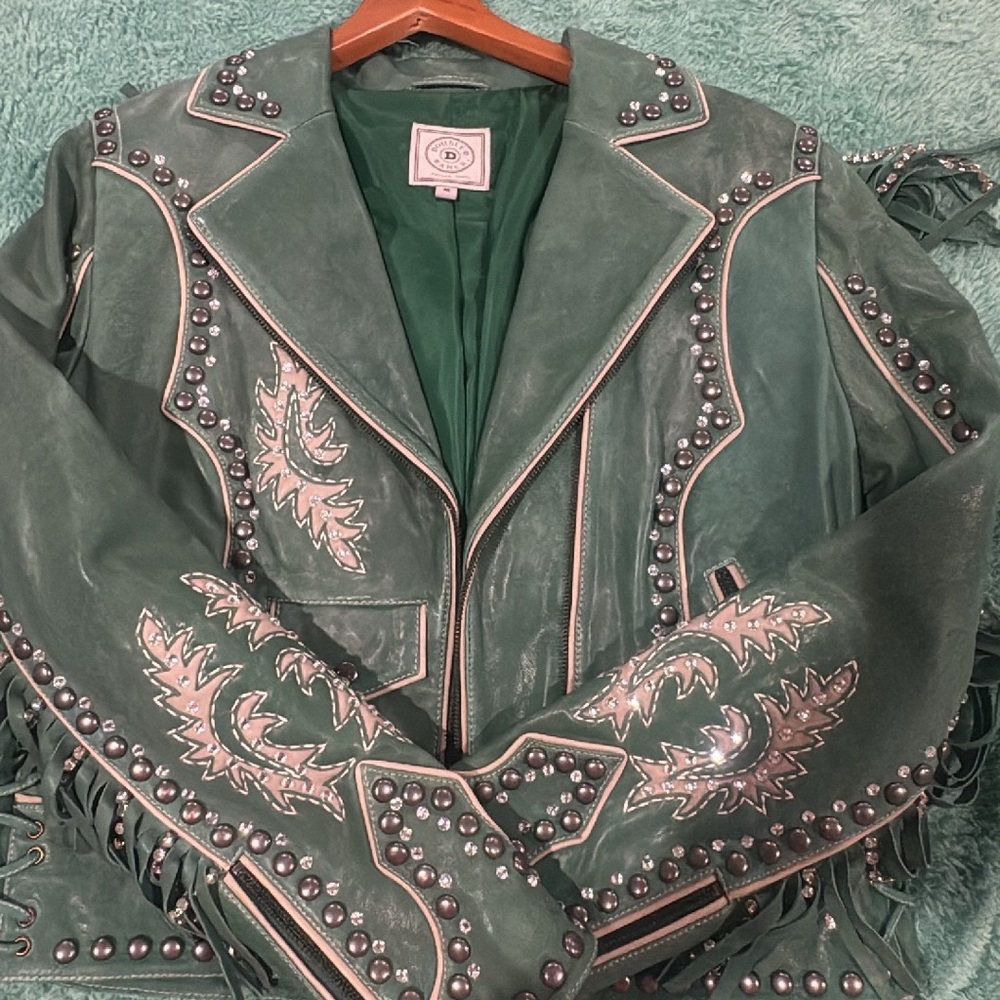 Double D Ranch Teal Studded Leather Jacket